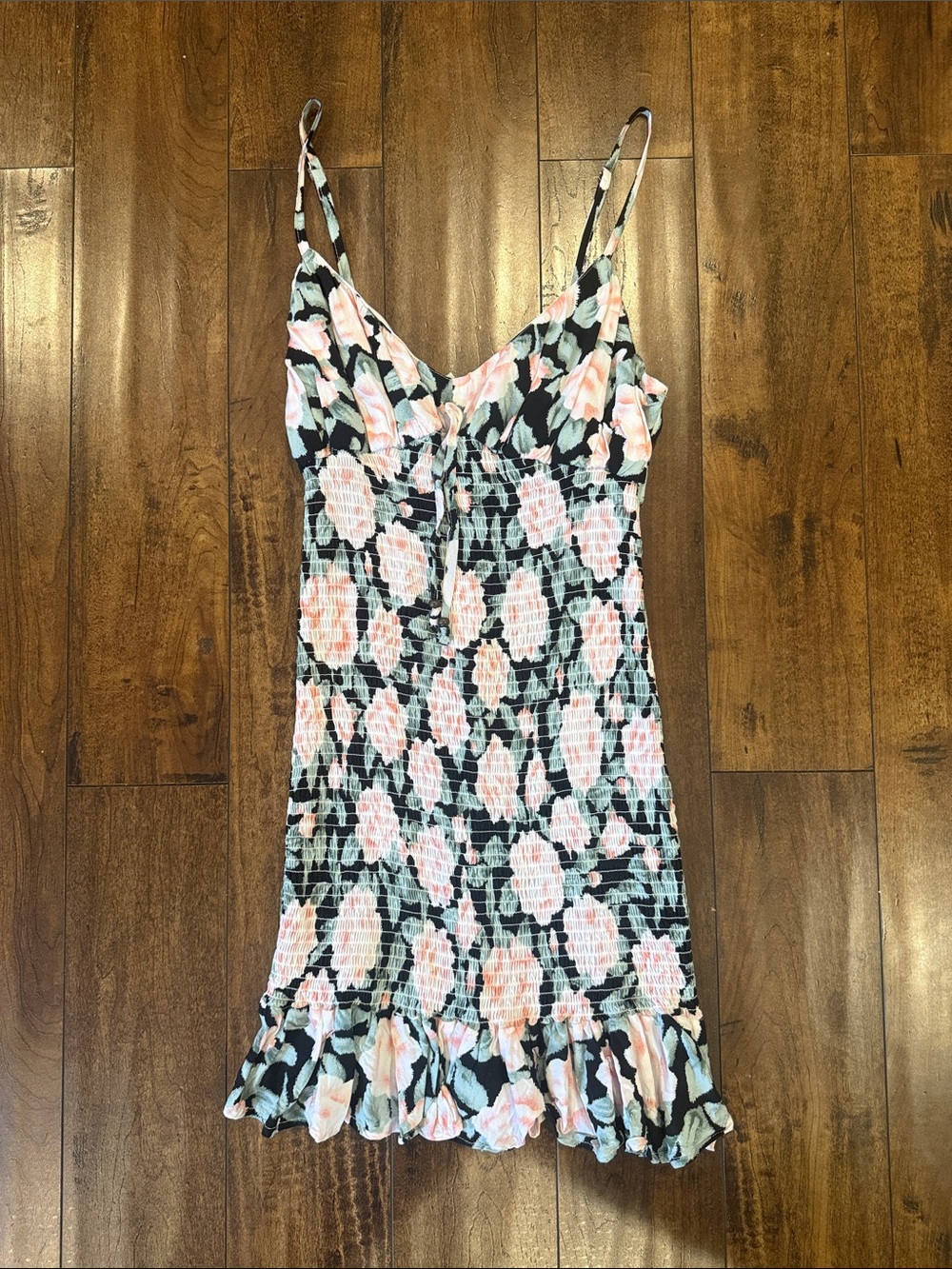 SHEIN Black Floral Smocked Mini Dress with Pink Blossoms